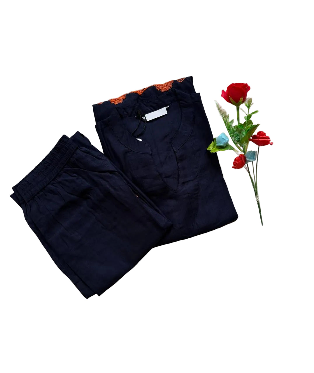 Dark Blue Vatican Silk Two Piece Coord Set