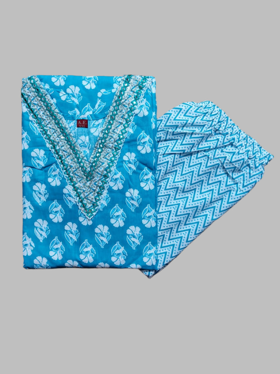 Light-Blue Cotton Two-Piece Set