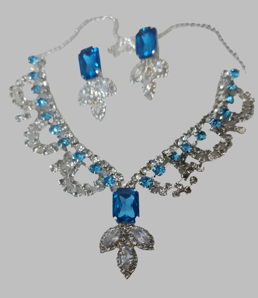 Green-Blue and White American Diamond Necklace Sets