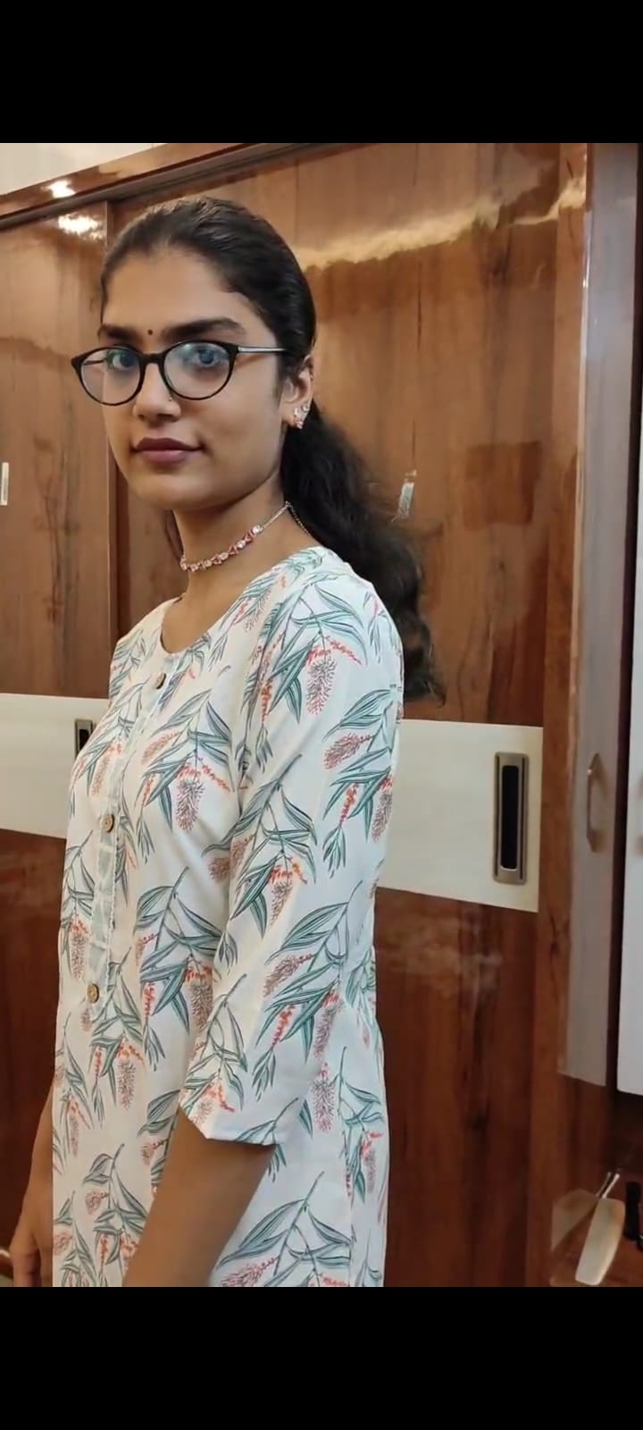 Cotton 2-Piece Kurti with Green and Magenta Floral Print on Off-White Background