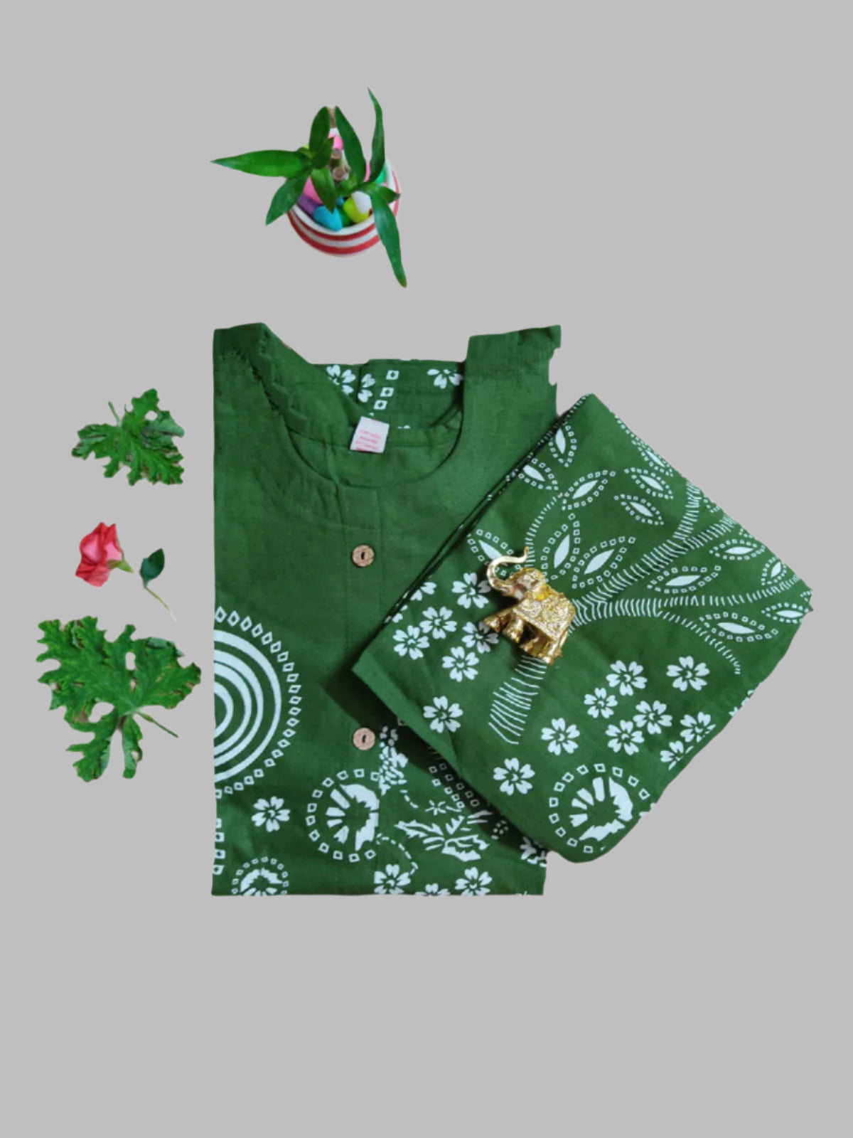 Bottle-Green Pure-Cotton Two-Piece Co-ord Set