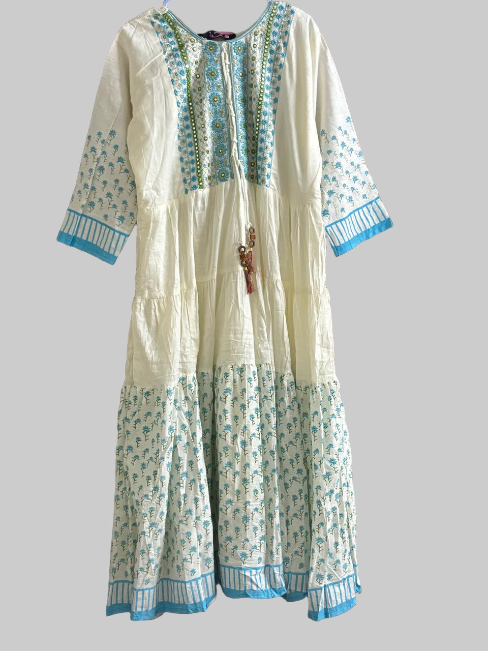 Off-White Soft-Cotton Floral Long Kurti Top