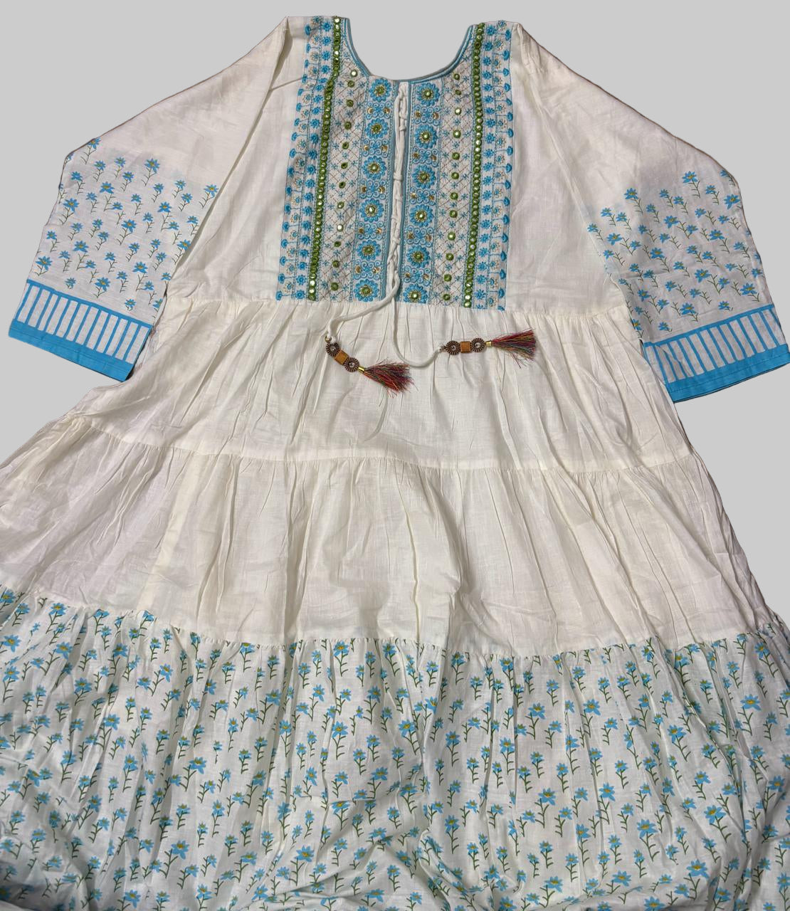 Off-White Soft-Cotton Floral Long Kurti Top