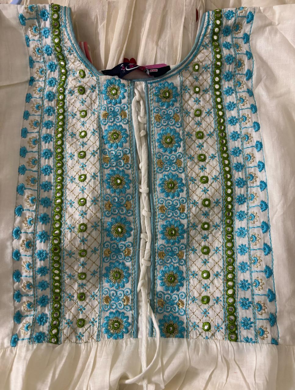Off-White Soft-Cotton Floral Long Kurti Top