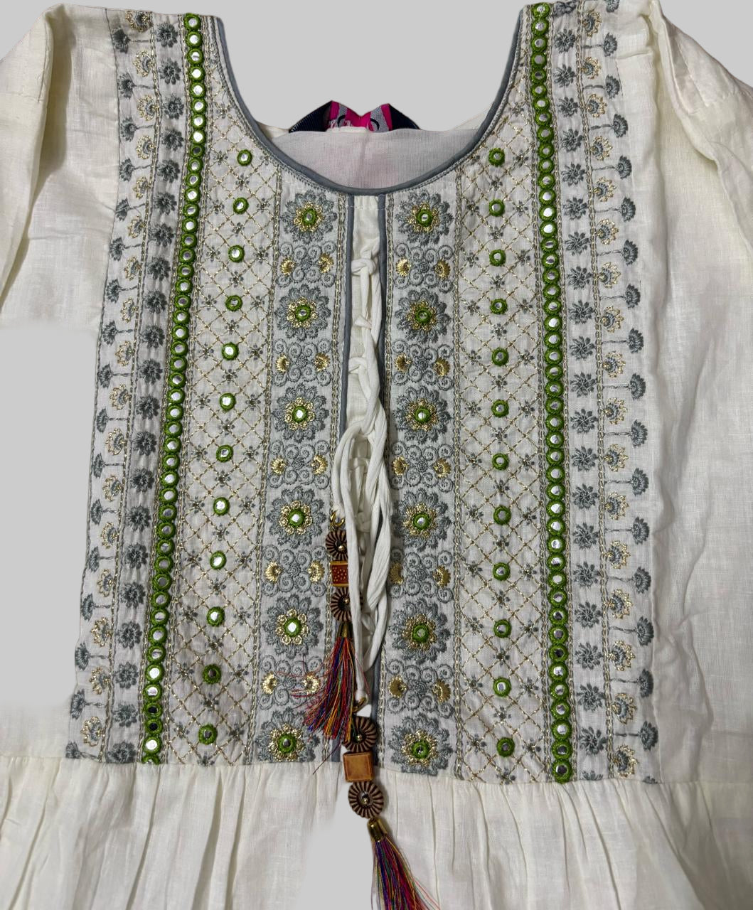 Off-White Soft-Cotton Floral Long Kurti Top