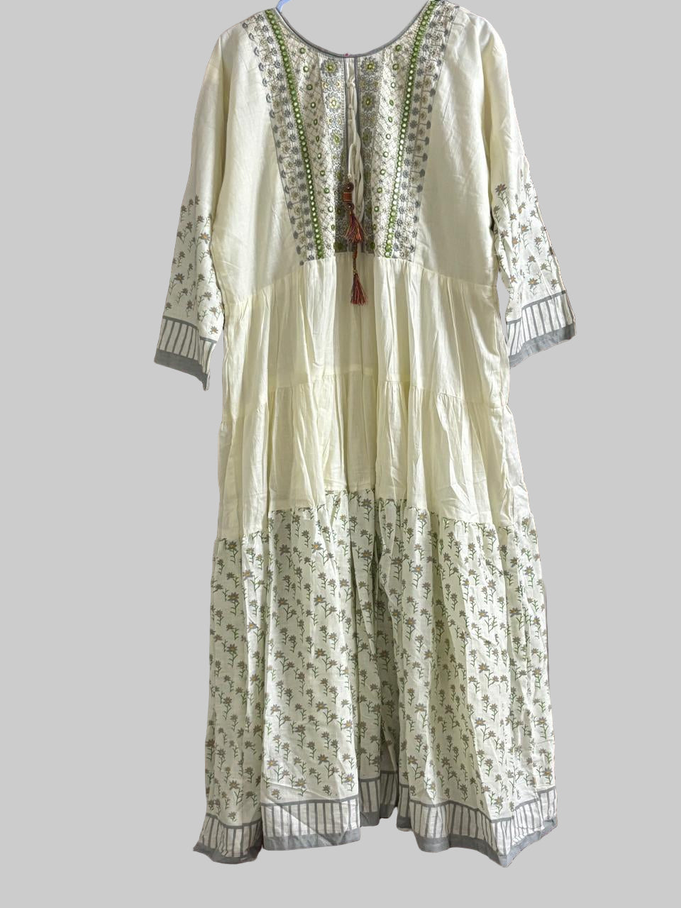 Off-White Soft-Cotton Floral Long Kurti Top