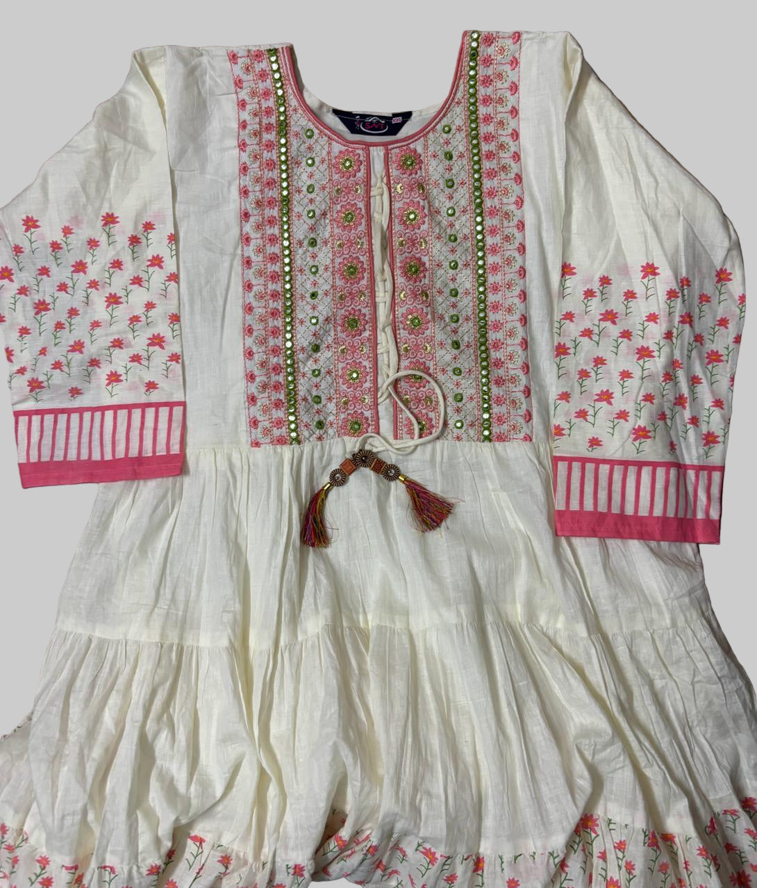Off-White Soft-Cotton Floral Long Kurti Top