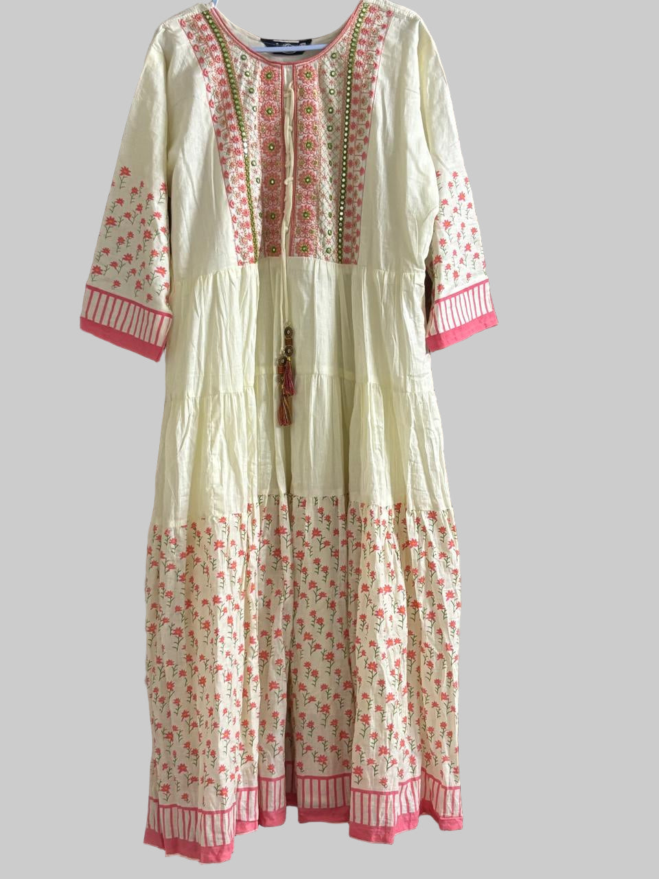 Off-White Soft-Cotton Floral Long Kurti Top