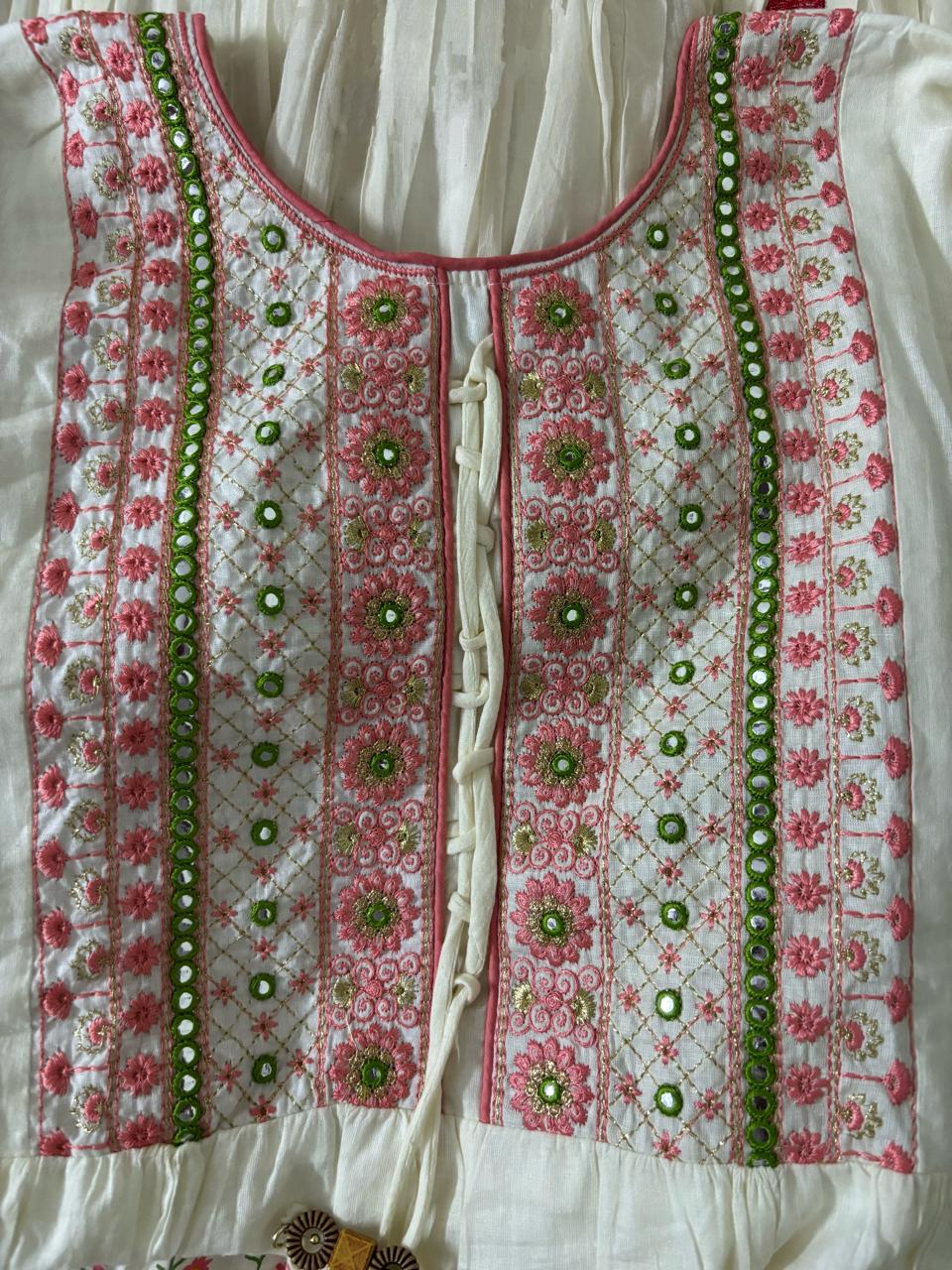 Off-White Soft-Cotton Floral Long Kurti Top