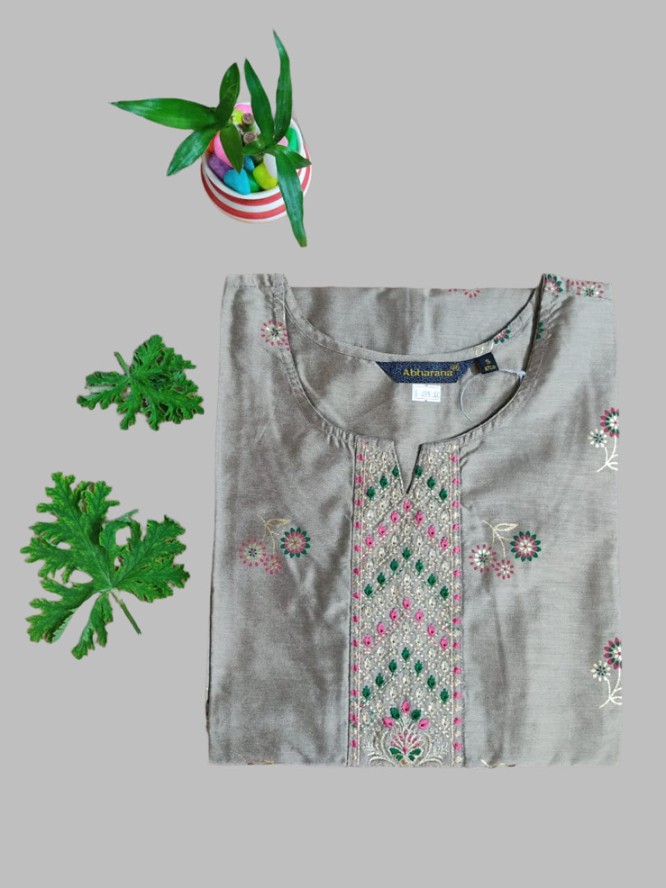 Gold Color Silk Embroidery Kurti Top