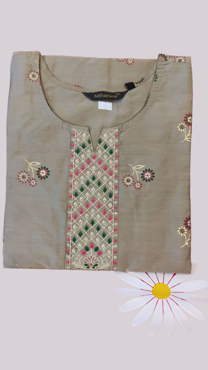 Gold Color Silk Embroidery Kurti Top