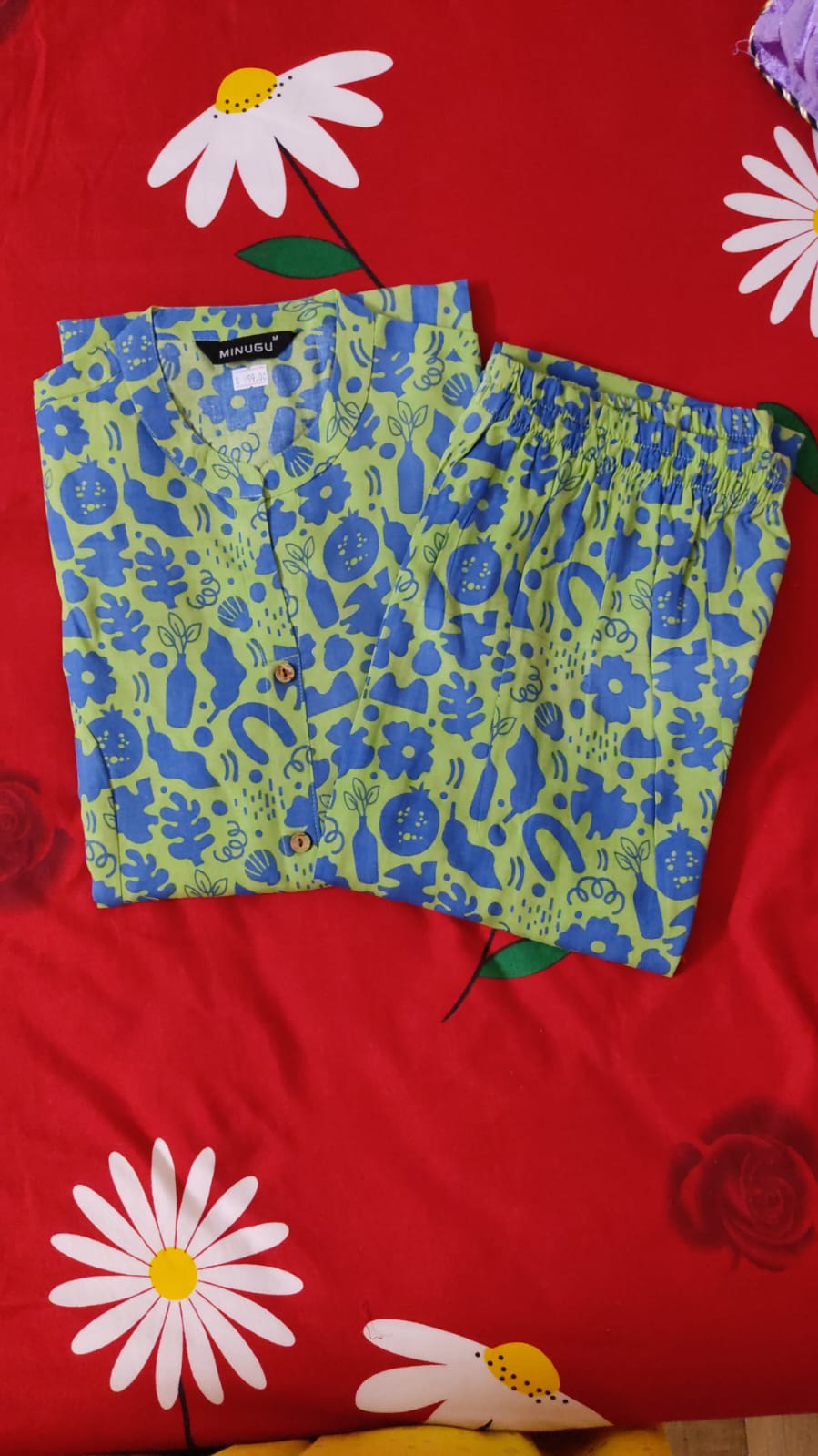 Green Cotton-Rayon Two Piece Set