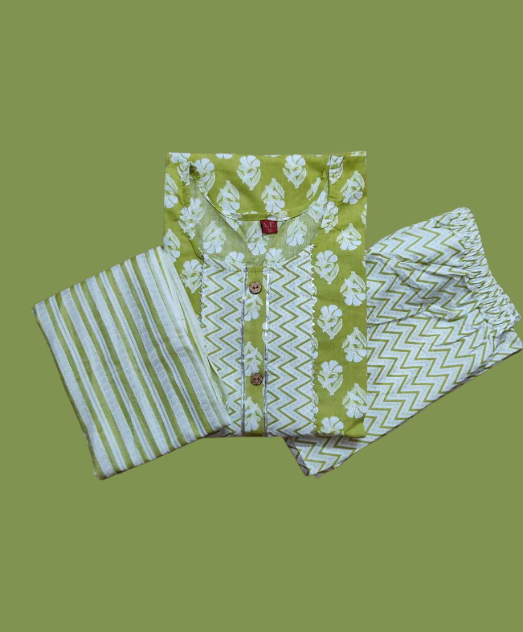 Pastel Green Cotton Three-Piece Set