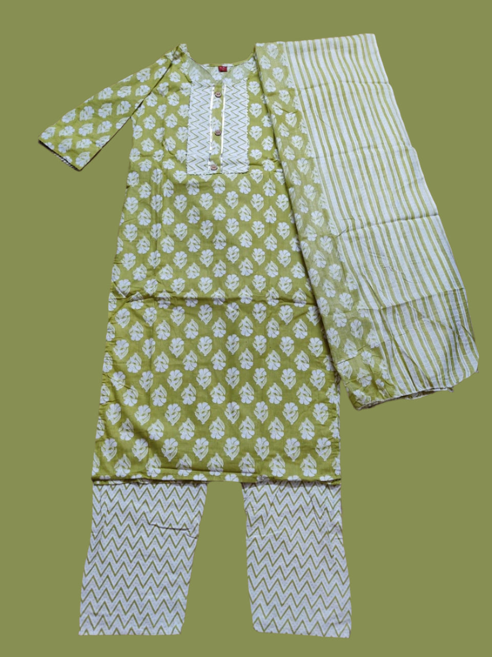 Pastel Green Cotton Three-Piece Set