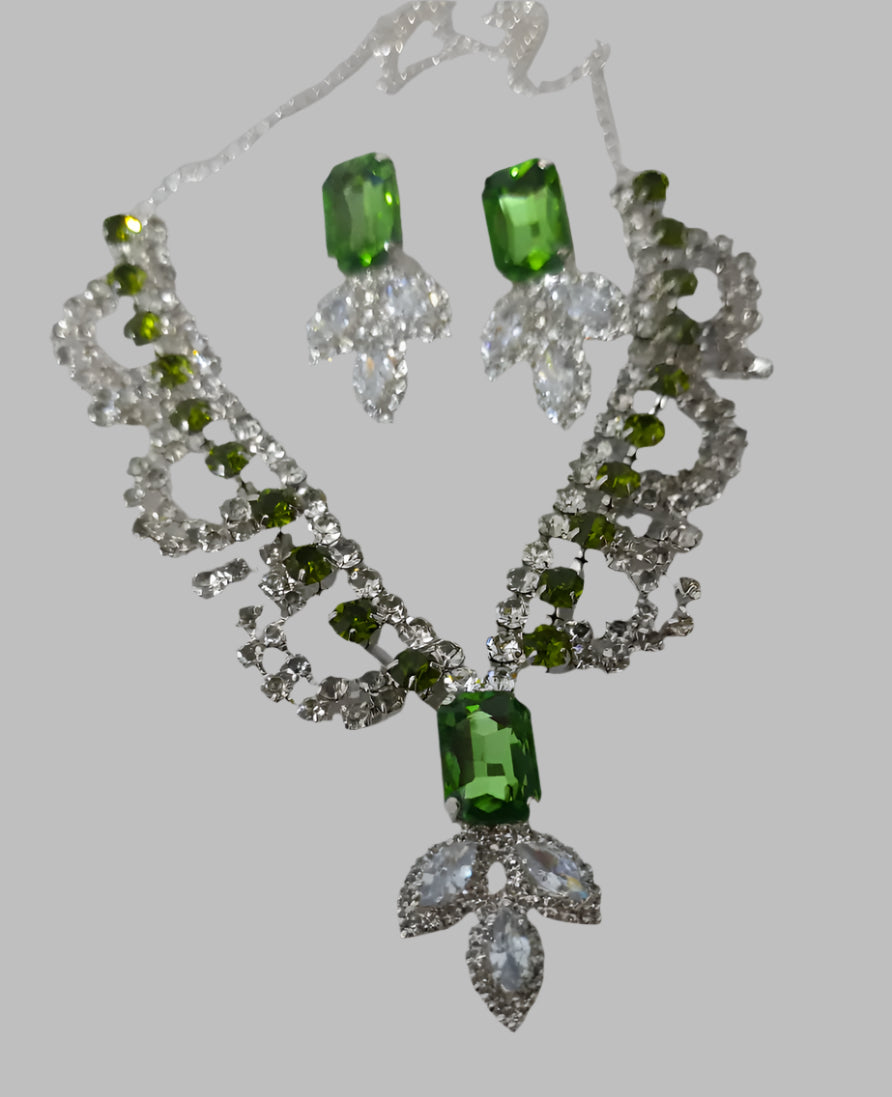 Green-Blue and White American Diamond Necklace Sets