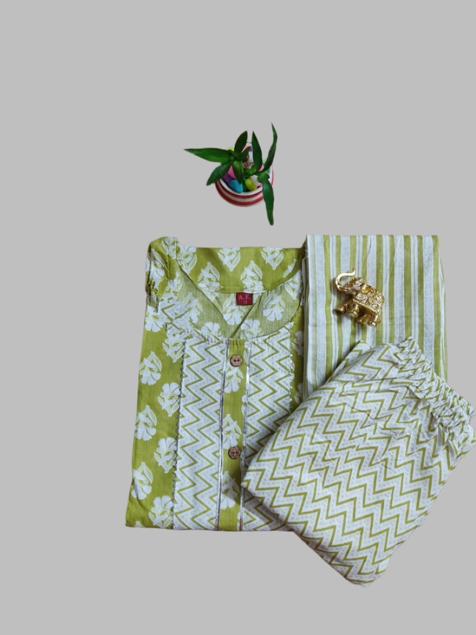 Pastel Green Cotton Three-Piece Set