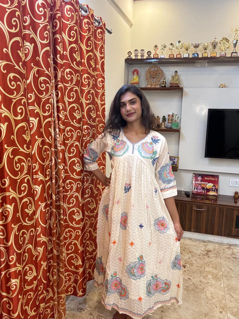 HEAVY EMBROIDERY COTTON LONG KURTI TOP