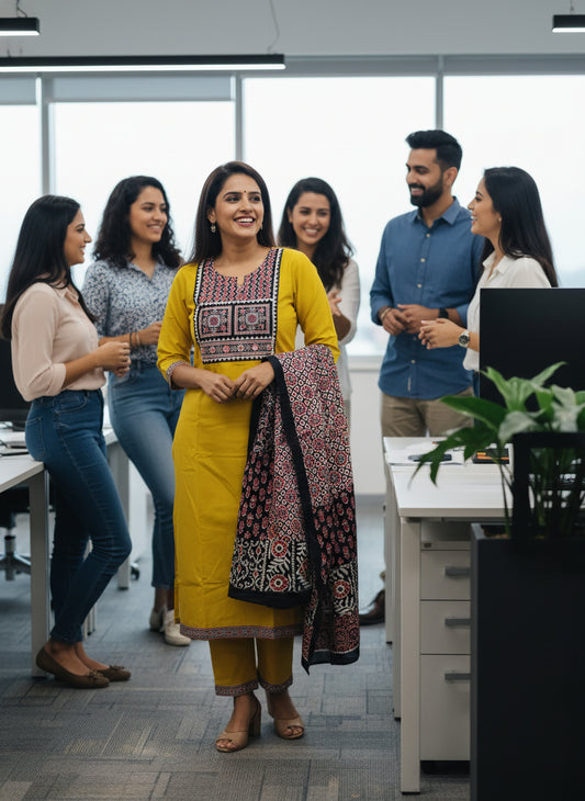 Mustard-Yellow Pure-Cotton Three-Piece Set