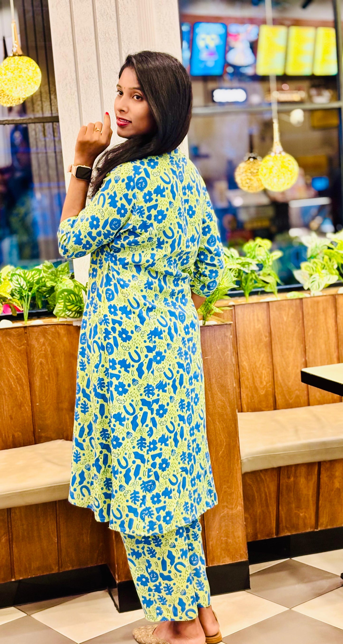 Green Cotton-Rayon Two Piece Set