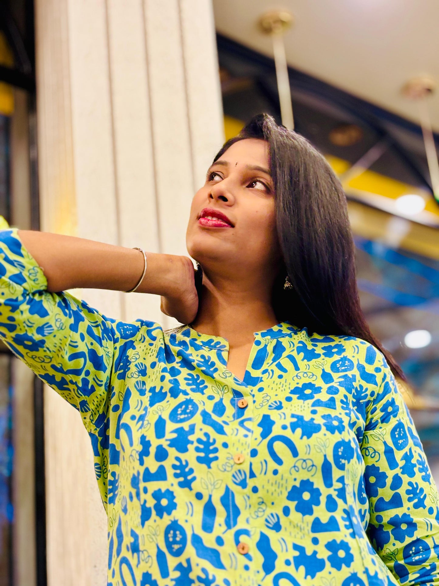 Green Cotton-Rayon Two Piece Set