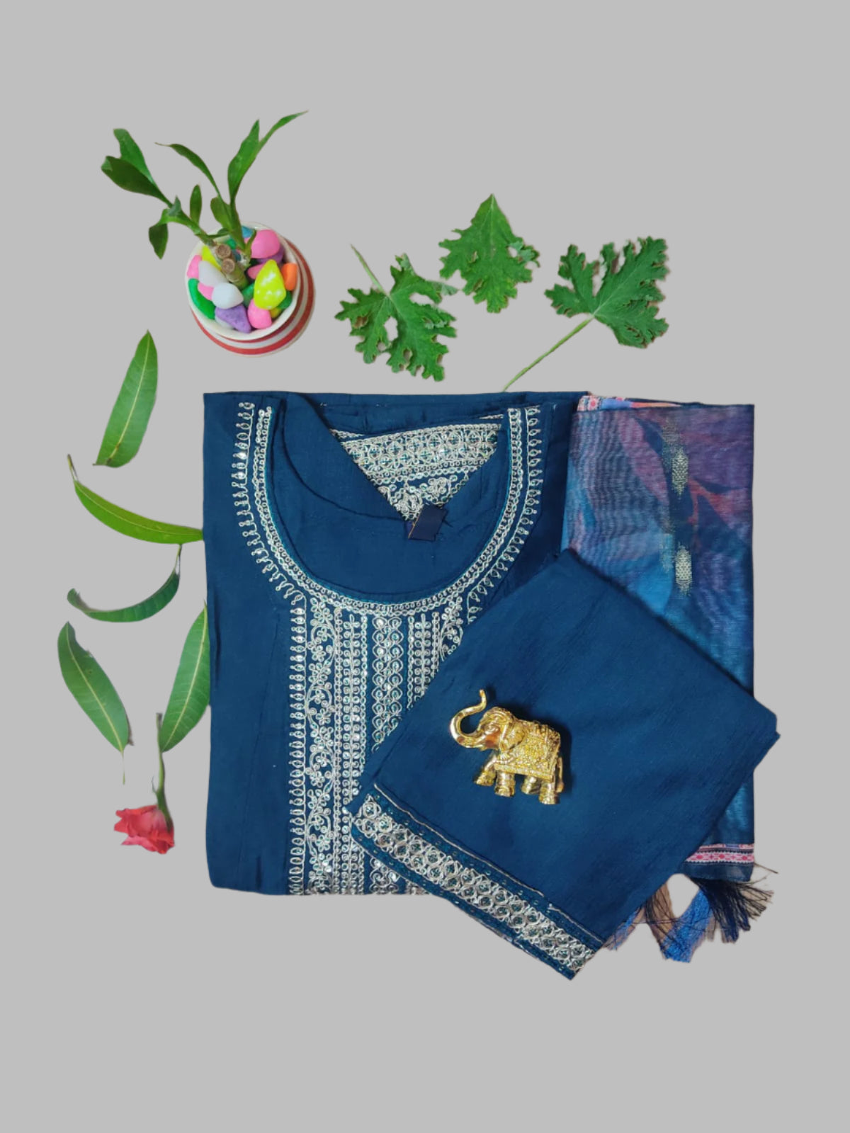 Peacock-Blue Vatican-Silk 3-Piece Designer Set