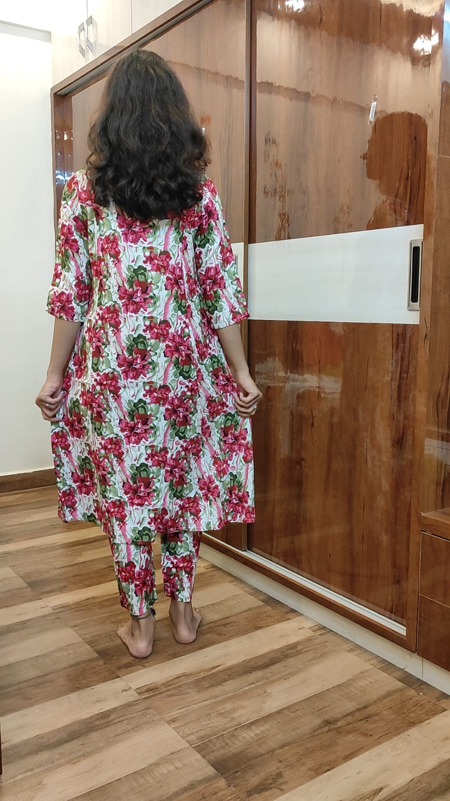 Pink-Green Rayon Floral Two-Piece Sets