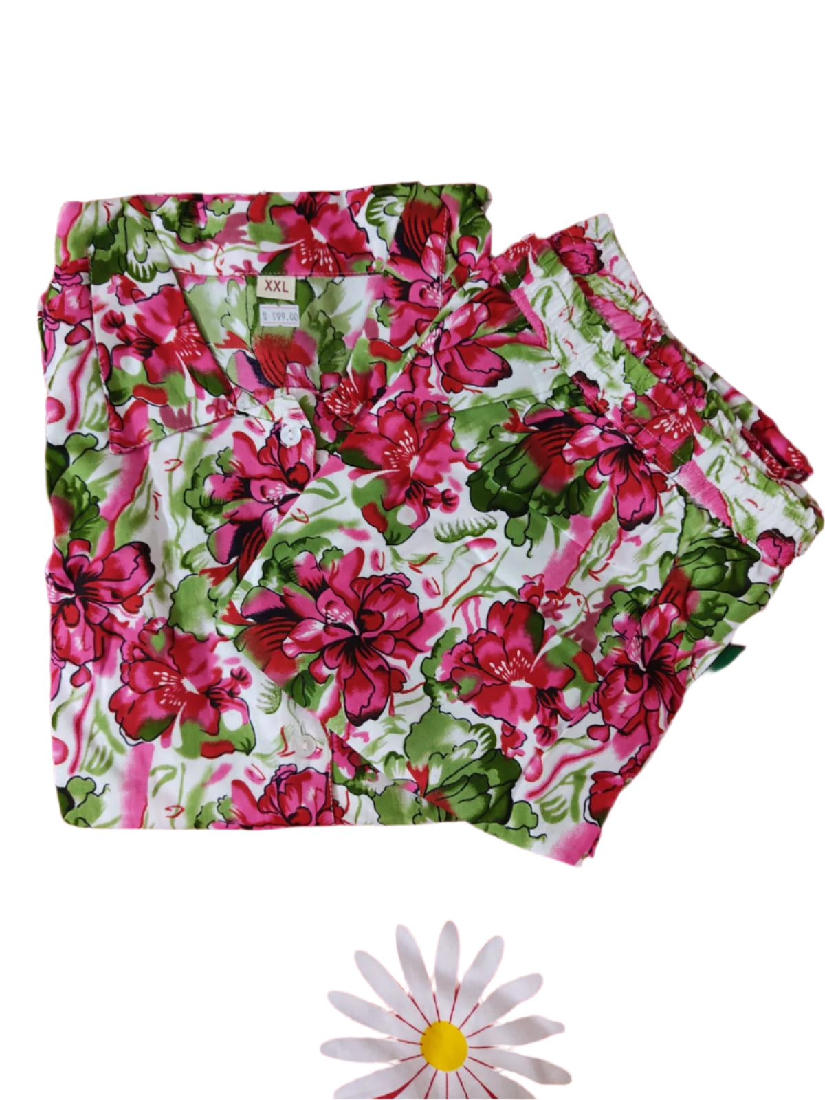 Pink-Green Rayon Floral Two-Piece Sets