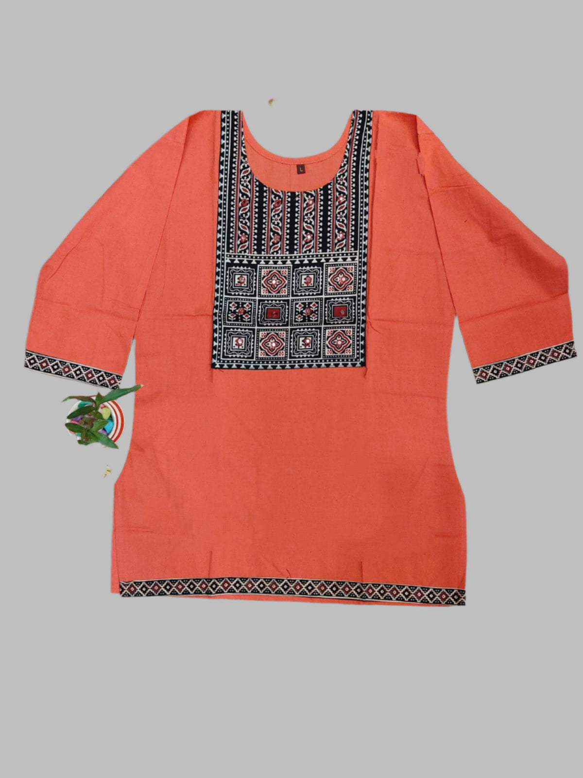 Pinkish-Red Pure-Cotton Patch-Work Short Top