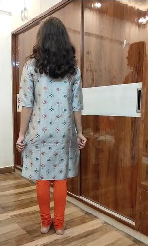 Silver Color Silk Embroidery Kurti Top