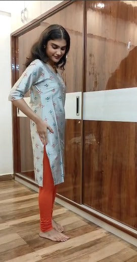 Silver Color Silk Embroidery Kurti Top