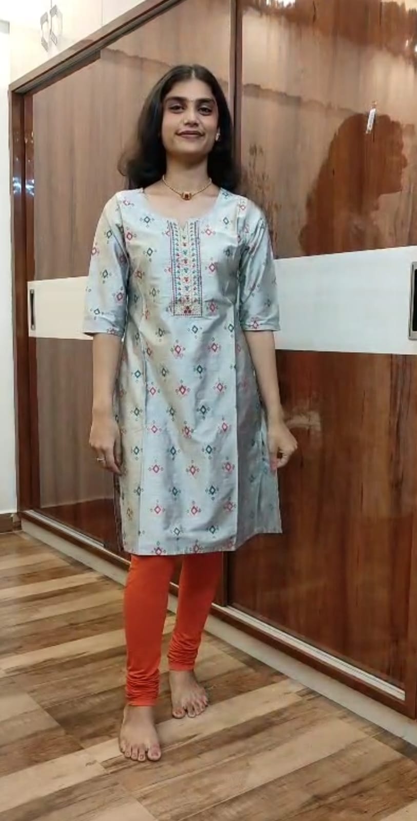 Silver Color Silk Embroidery Kurti Top