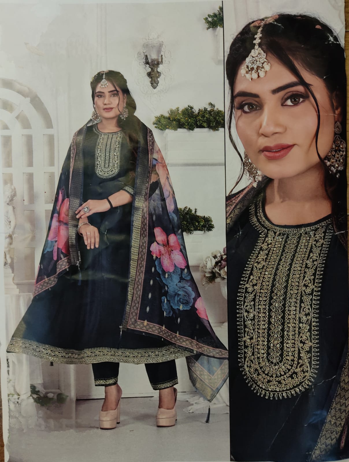 Peacock-Blue Vatican-Silk 3-Piece Designer Set