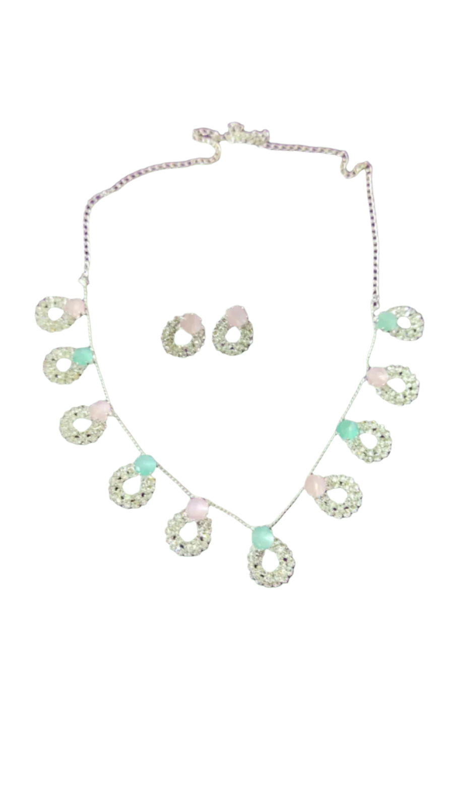 PASTEL PINK AND GREEN STONE EMBEDDED AMERICAN DIAMOND NECKLACE SETS