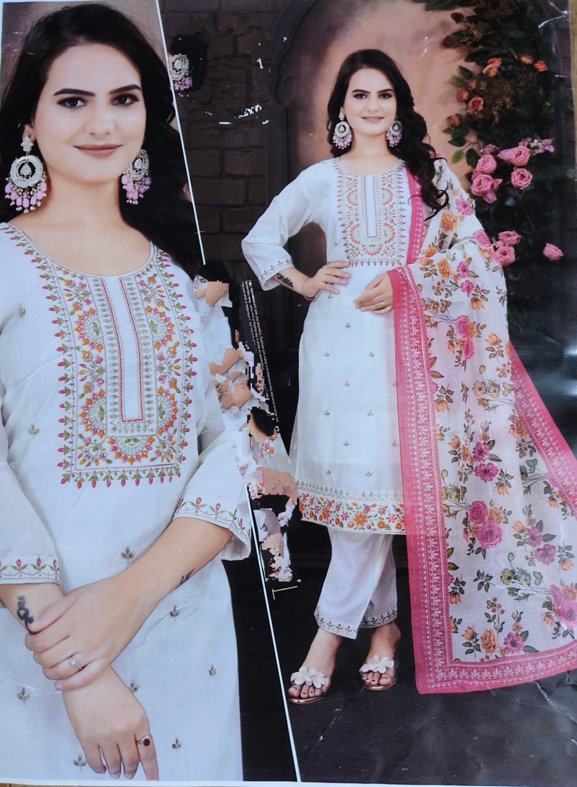 Off-White Roman Silk 3-Piece Designer Set