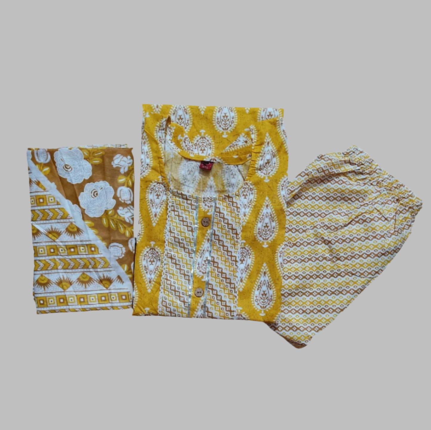 Yellow Pure-Cotton Three-Piece Set