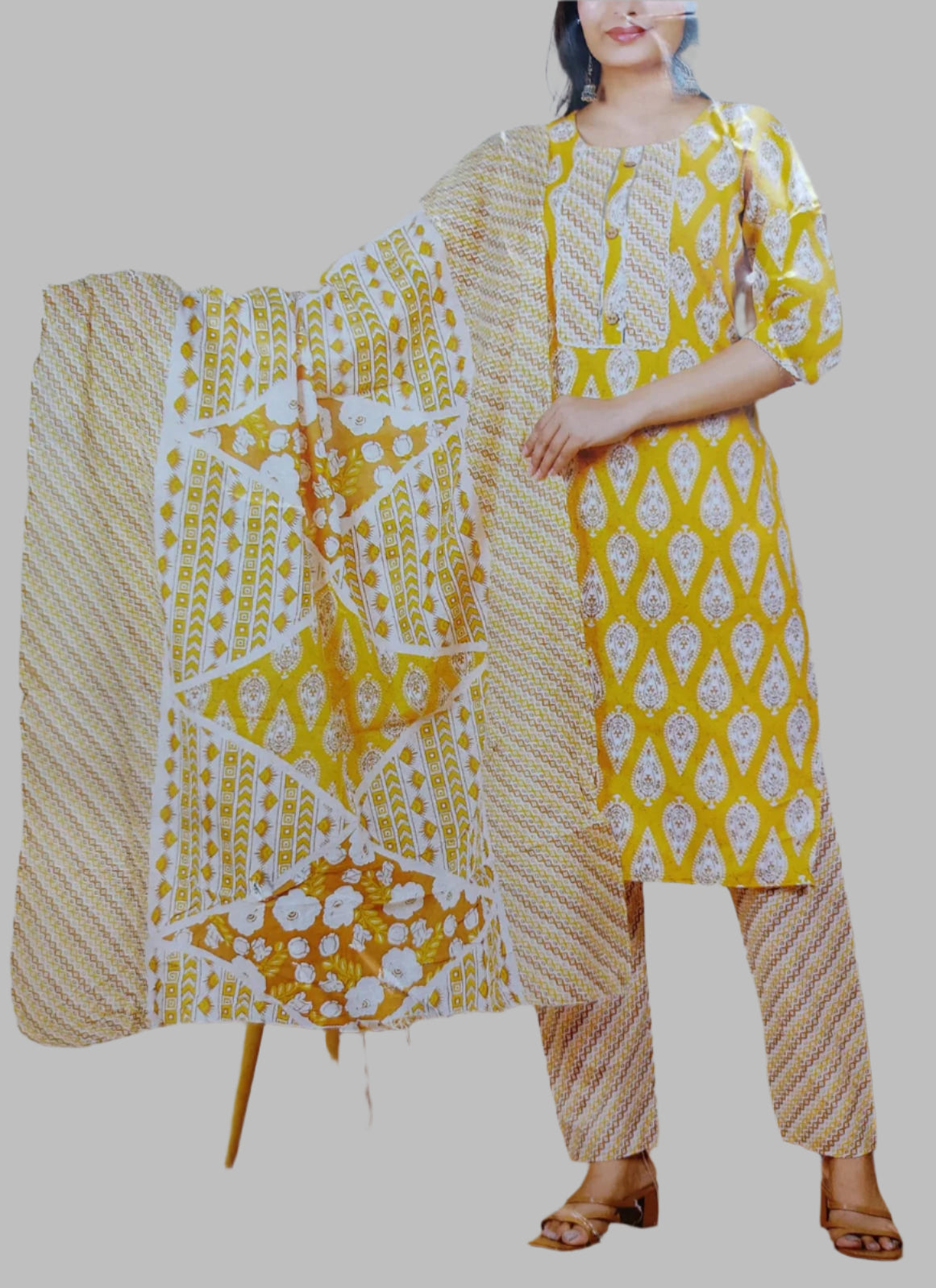 Yellow Pure-Cotton Three-Piece Set