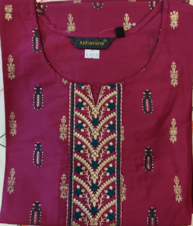 Wine/Maroon Color Silk Embroidery Kurti Top