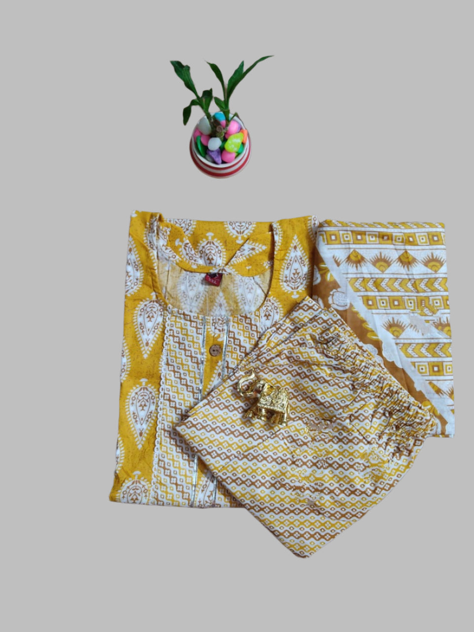 Yellow Pure-Cotton Three-Piece Set