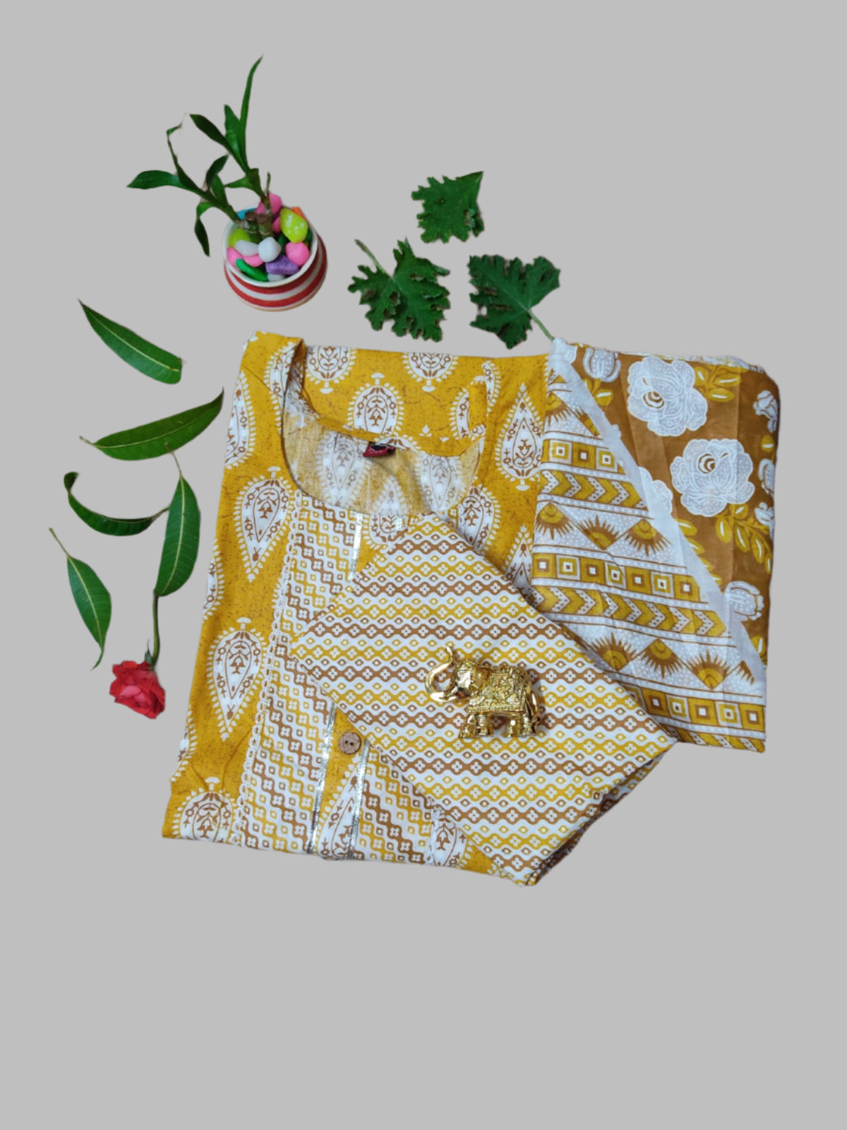 Yellow Pure-Cotton Three-Piece Set