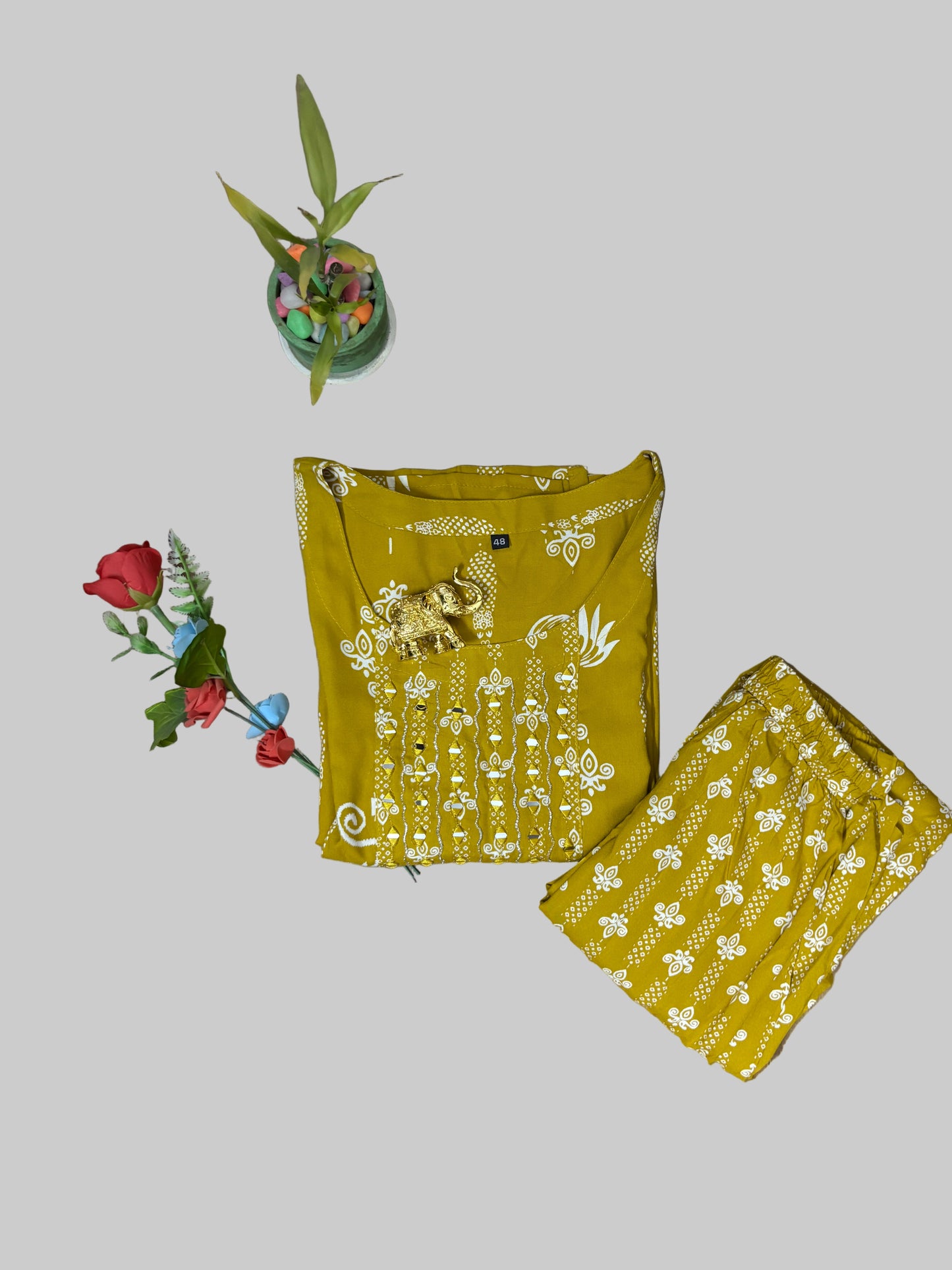 Lemon Yellow Cotton Two Piece Set