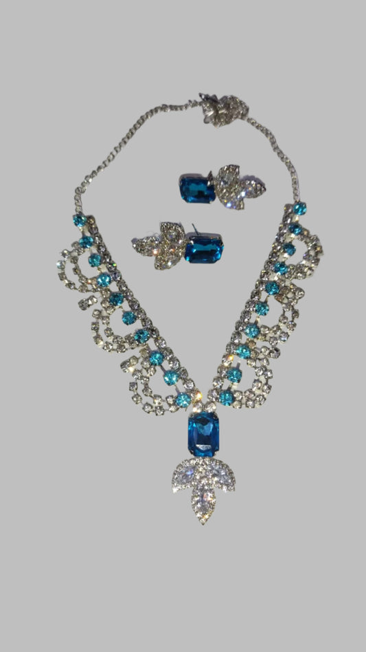 Green-Blue and White American Diamond Necklace Sets