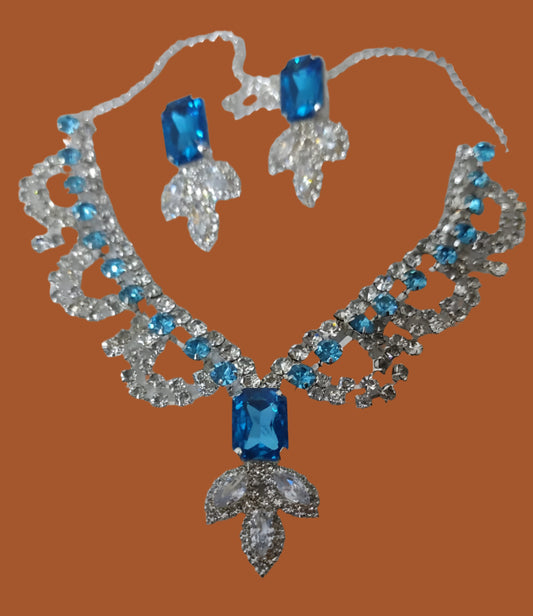 Green-Blue and White American Diamond Necklace Sets