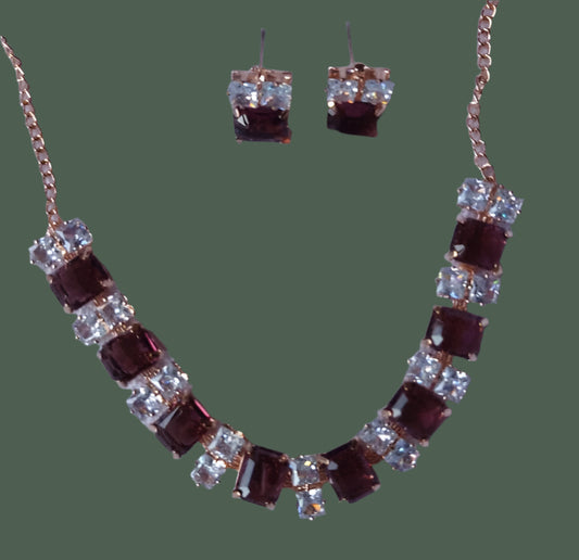 Brown and White Square Rose Gold AD Choker Set