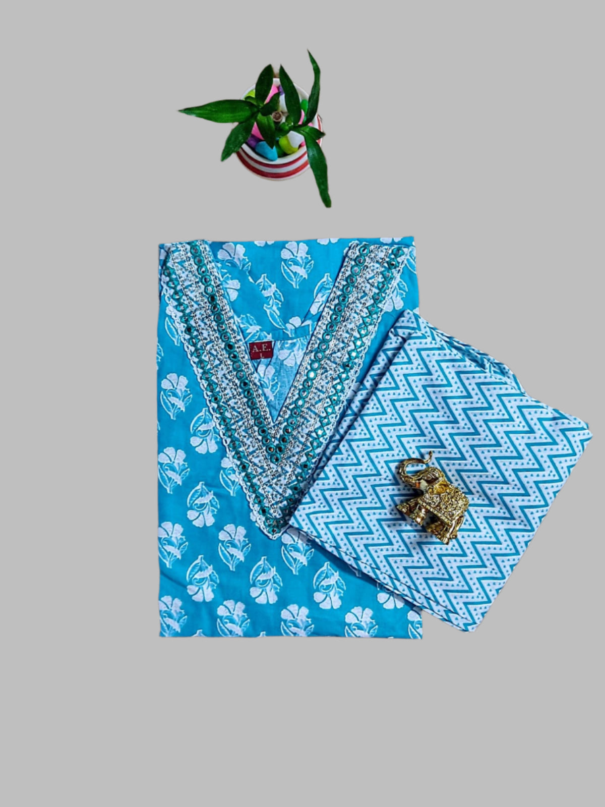 Light-Blue Cotton Two-Piece Set