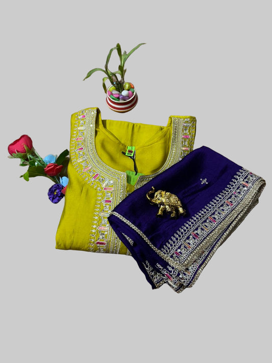 Mustard Yellow Silk Gown with Duppatta