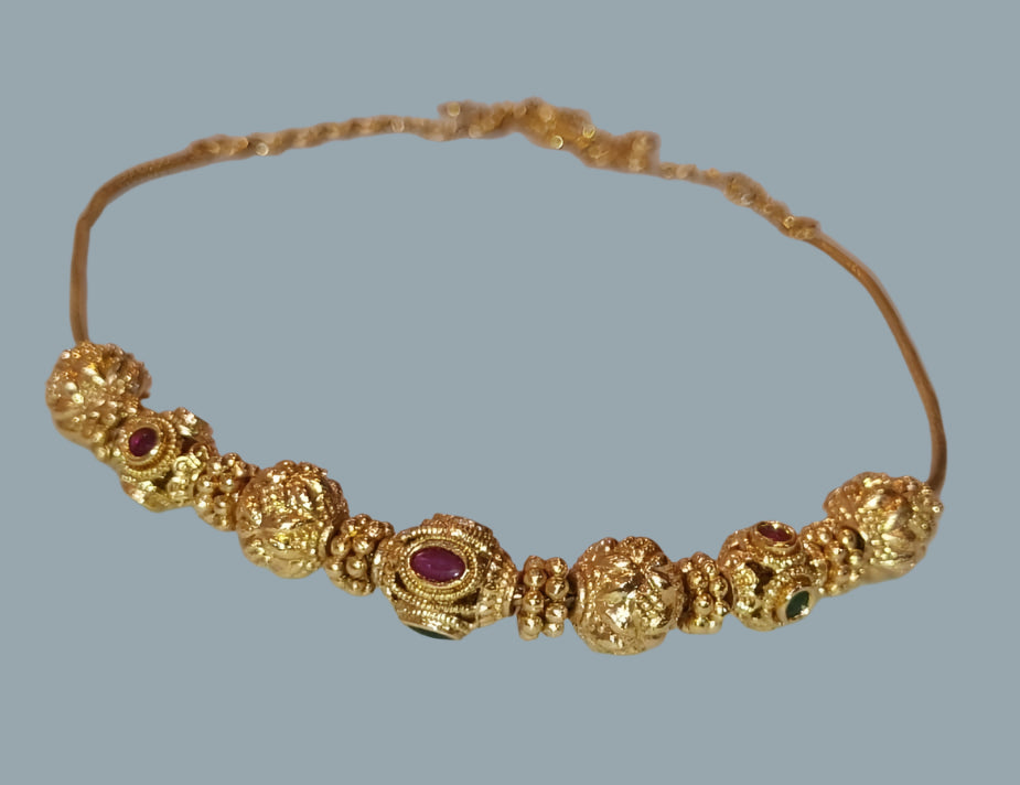Gold-Plated Ethnic Necklace with Green and Red Stones