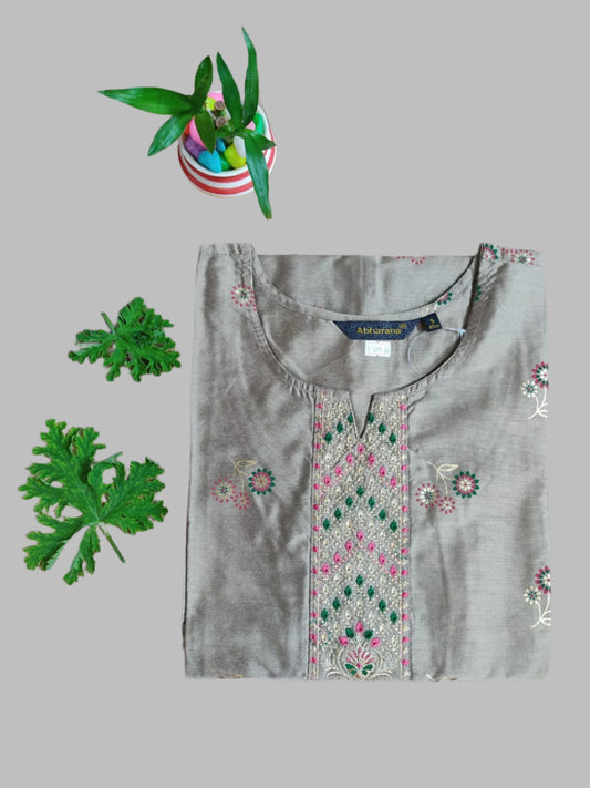 Gold Color Silk Embroidery Kurti Top