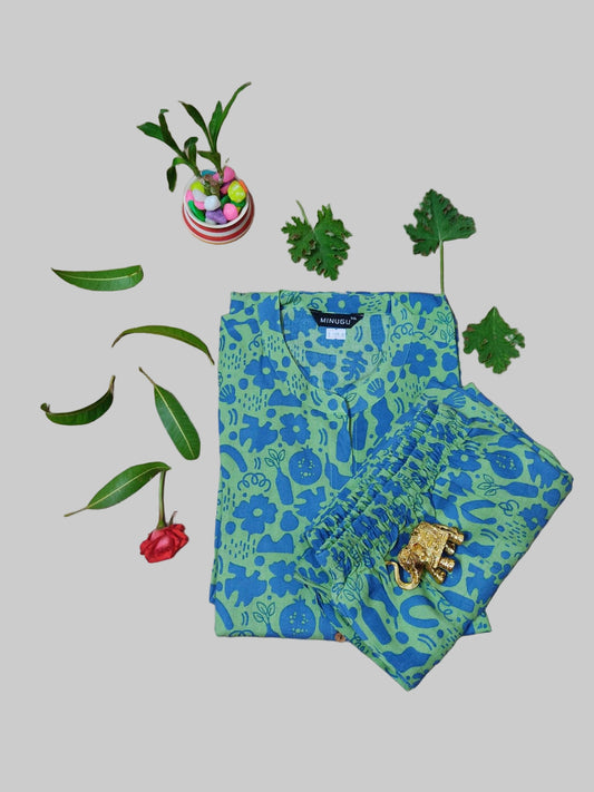 Green Cotton-Rayon Two Piece Set