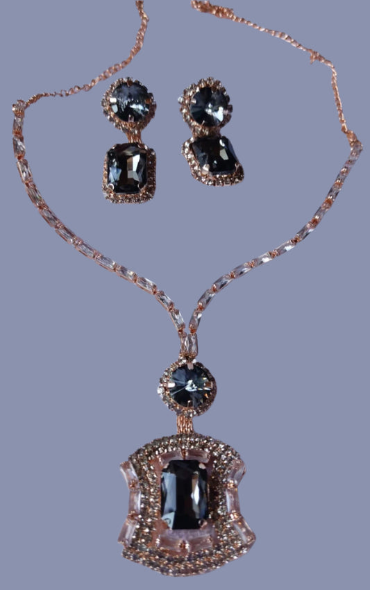 Grey and White Shieled Shaped AD Necklace Set