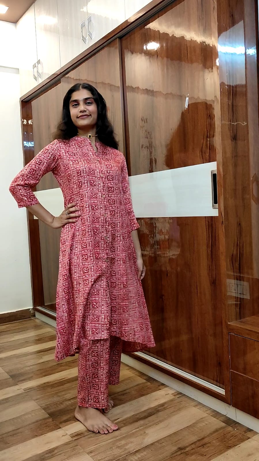 Rayon Two-Piece Set with Magenta and Off-White Floral Prints